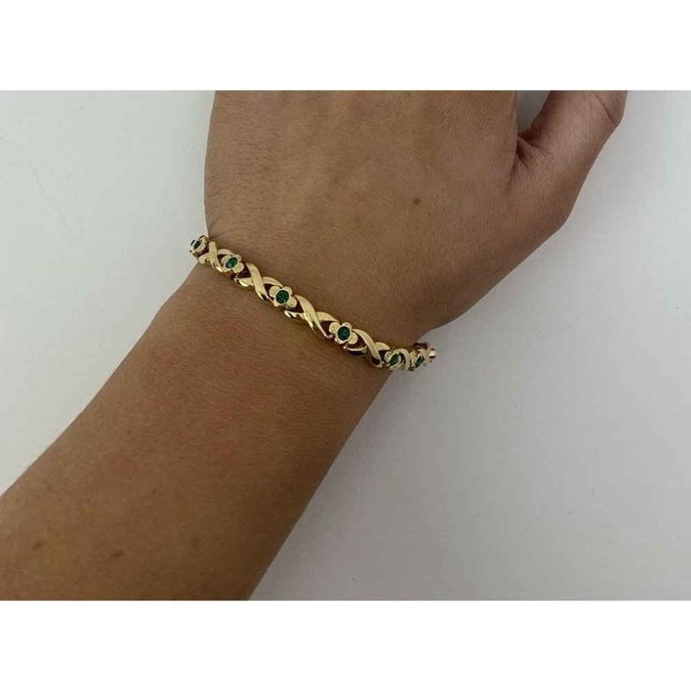 Vintage AFJ Green Flower & Kiss Tennis Bracelet